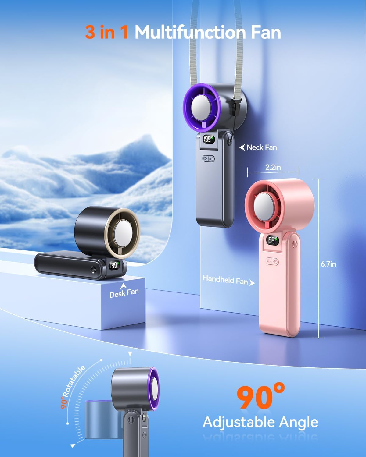 Portable Handheld Fan with Ice Cooler, 199 Speed Personal Fan,5500Mah Rechargeable,20H Cooling Time,20000 RPM Powerful Motor, Summer Essential for Travel/Outdoor/Office, Grey Purple