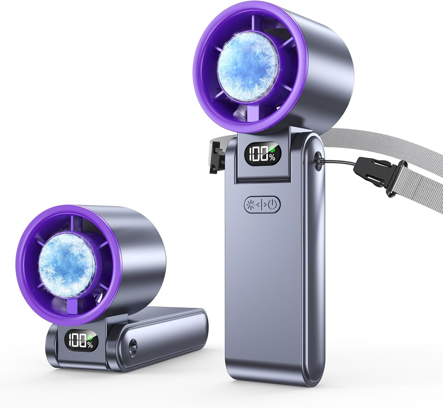 Portable Handheld Fan with Ice Cooler, 199 Speed Personal Fan,5500Mah Rechargeable,20H Cooling Time,20000 RPM Powerful Motor, Summer Essential for Travel/Outdoor/Office, Grey Purple
